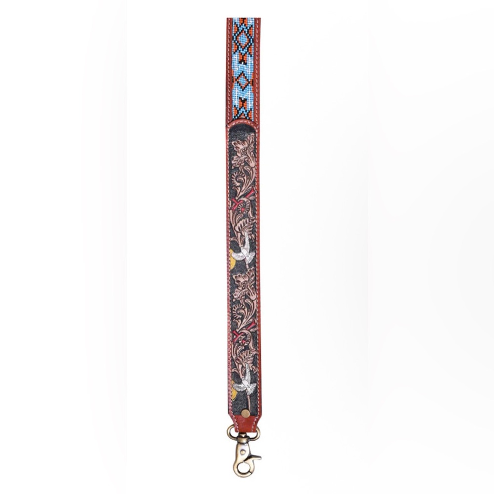 NWT Myra Bag Beaded & Leather Handcrafted Bag Strap with Beautiful Dove Tooling - Picture 3 of 7